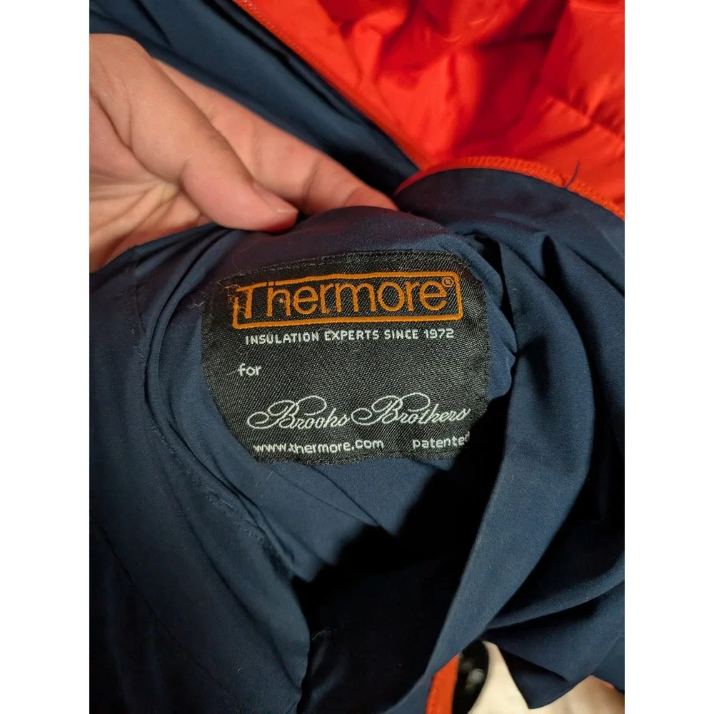Brooks Brothers Reversible Puffer Jacket Mens XL Orange Navy Thermore 100185121 - Picture 10 of 12